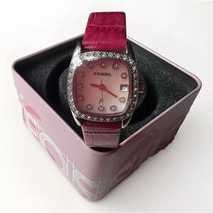NEW Fossil 2005 F2 Mother of Pearl Crystal Bezel Leather Watch ES-9961 In Box!